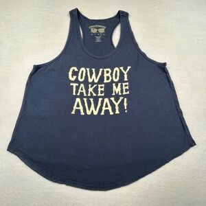 Chillionaire women's “Cowboy Take Me Away!” Graphic Racerback Tank Navy Blue